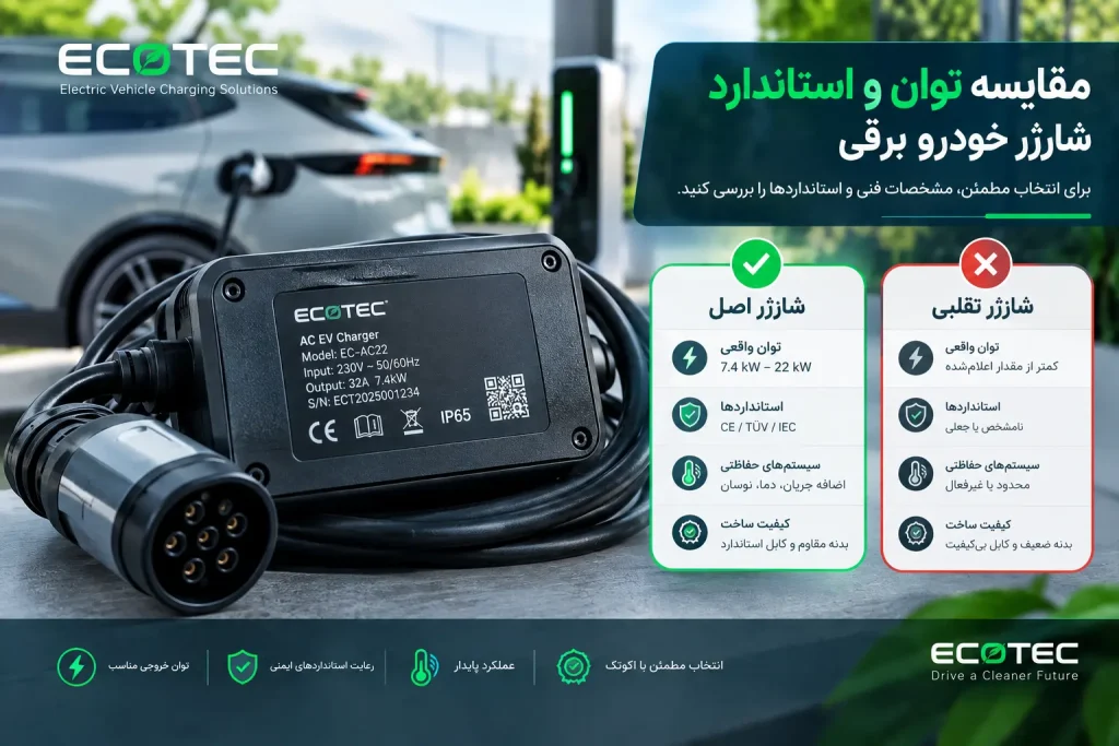 مقایسه توان و استاندارد شارژر خودرو برقی