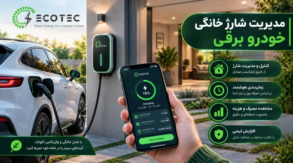 مدیریت هوشمند شارژ خودرو برقی با اپلیکیشن و وال‌باکس خانگی