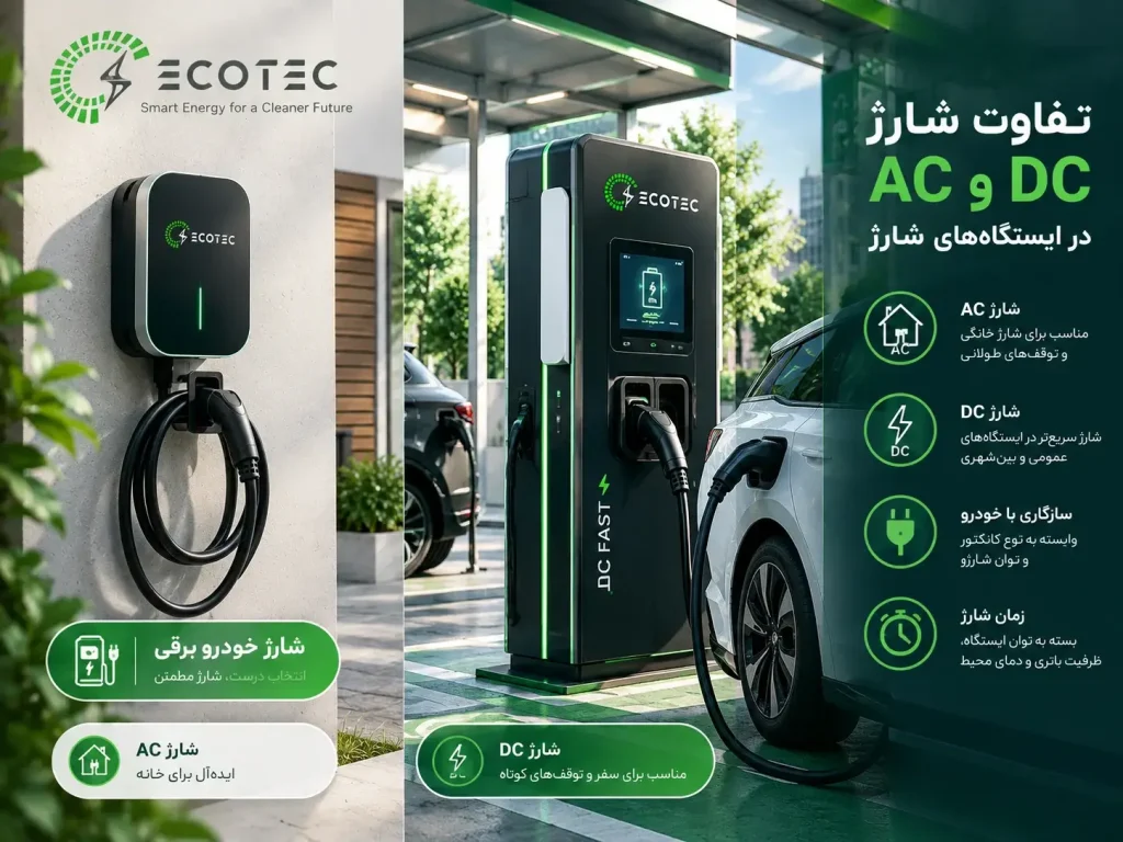 تفاوت تجهیزات شارژ AC و DC خودروهای برقی