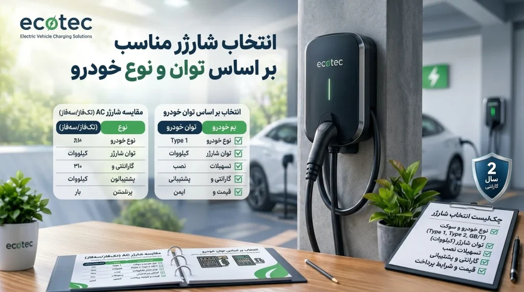 انتخاب شارژر مناسب خودرو برقی بر اساس توان و نوع خودرو
