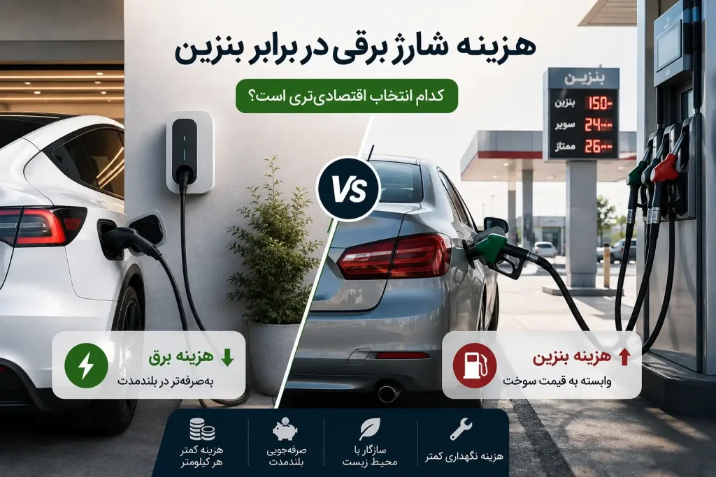 مقایسه هزینه شارژ خودرو برقی در برابر بنزین برای خودرو
