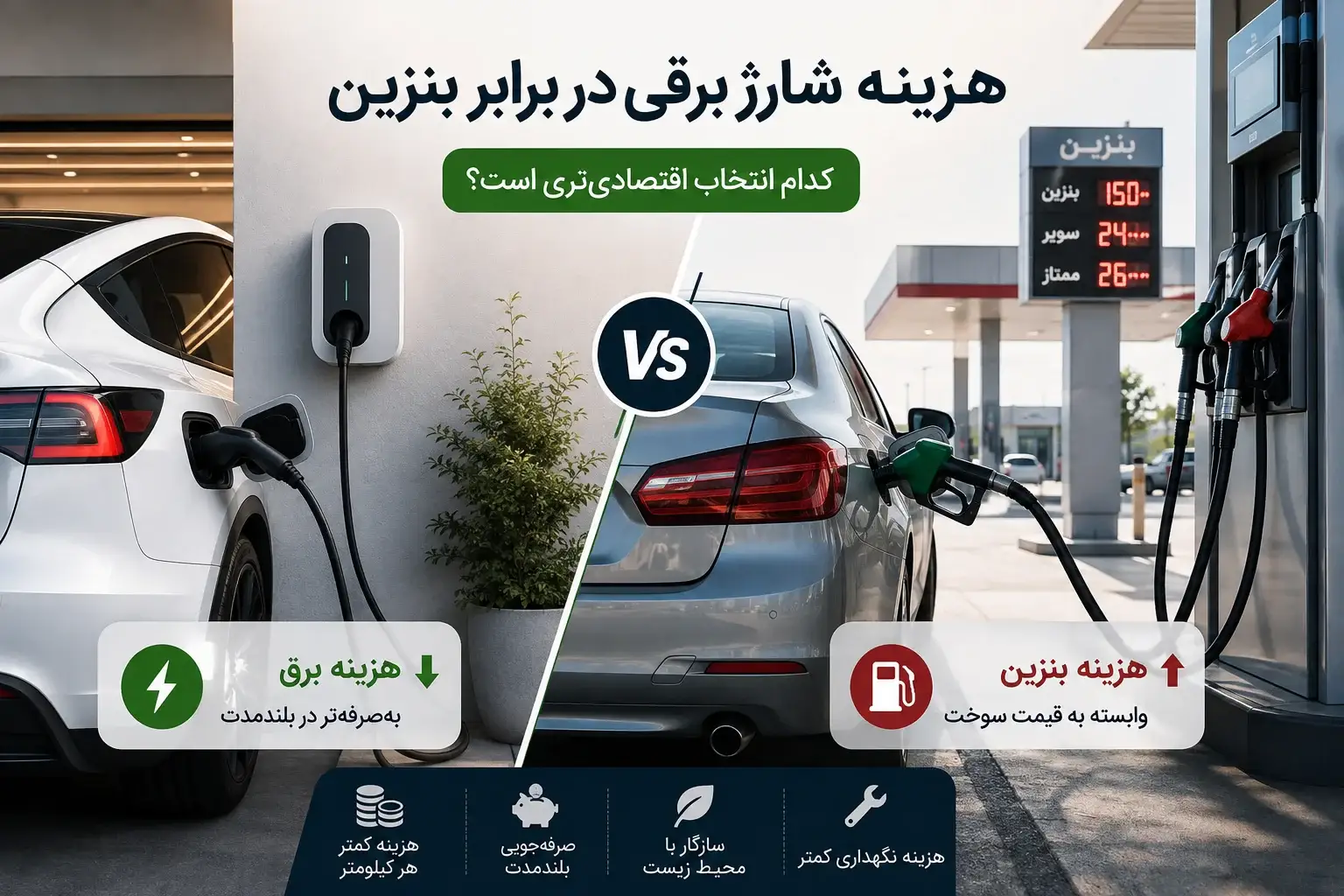 مقایسه هزینه شارژ خودرو برقی در برابر بنزین برای خودرو